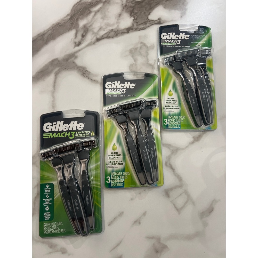 Gillette Mach3 Sensitive Disposable Razors 3 Packs of 3 Count Total 9‎ Razors